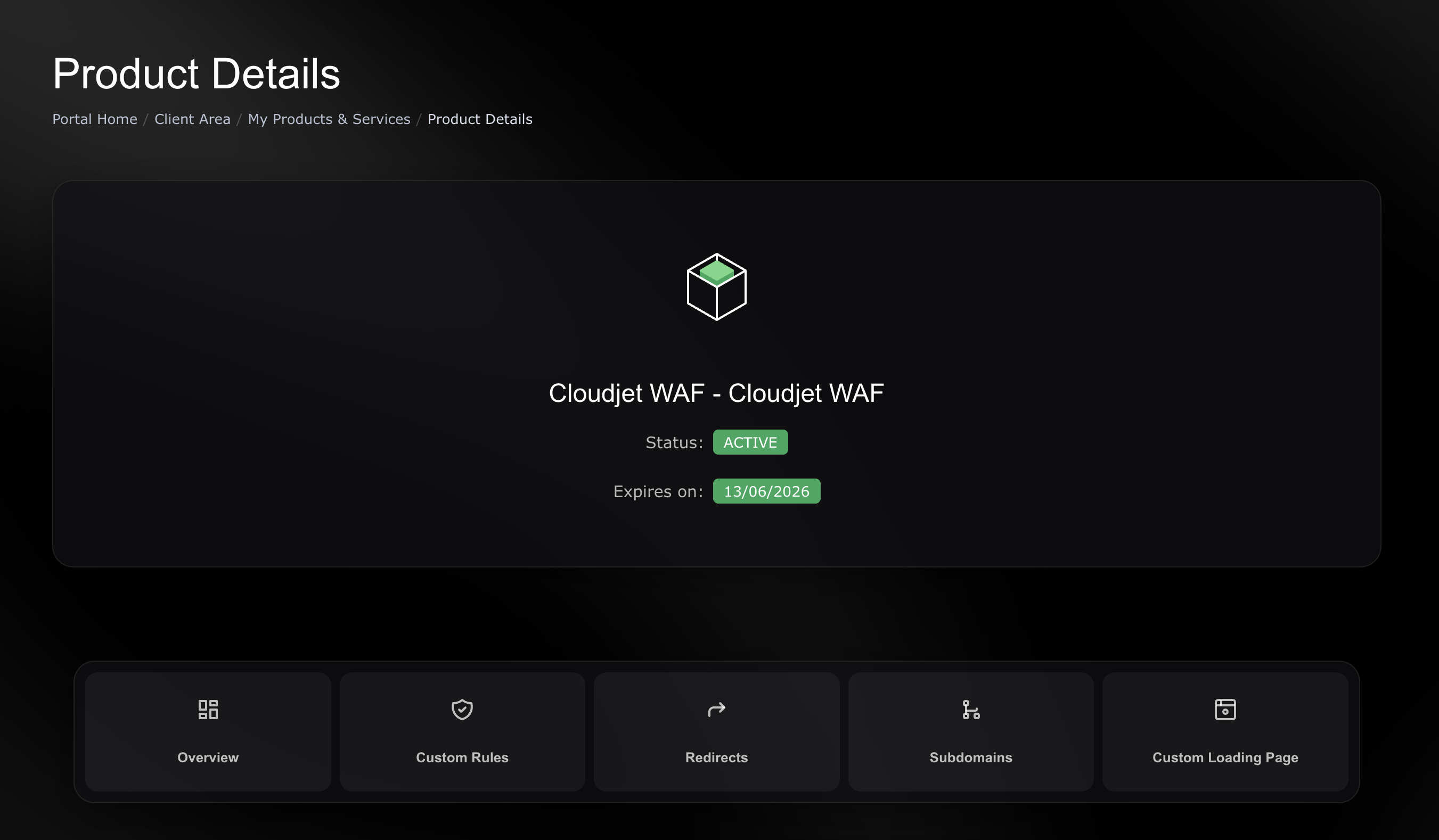Cloudjet WAF dashboard screenshot